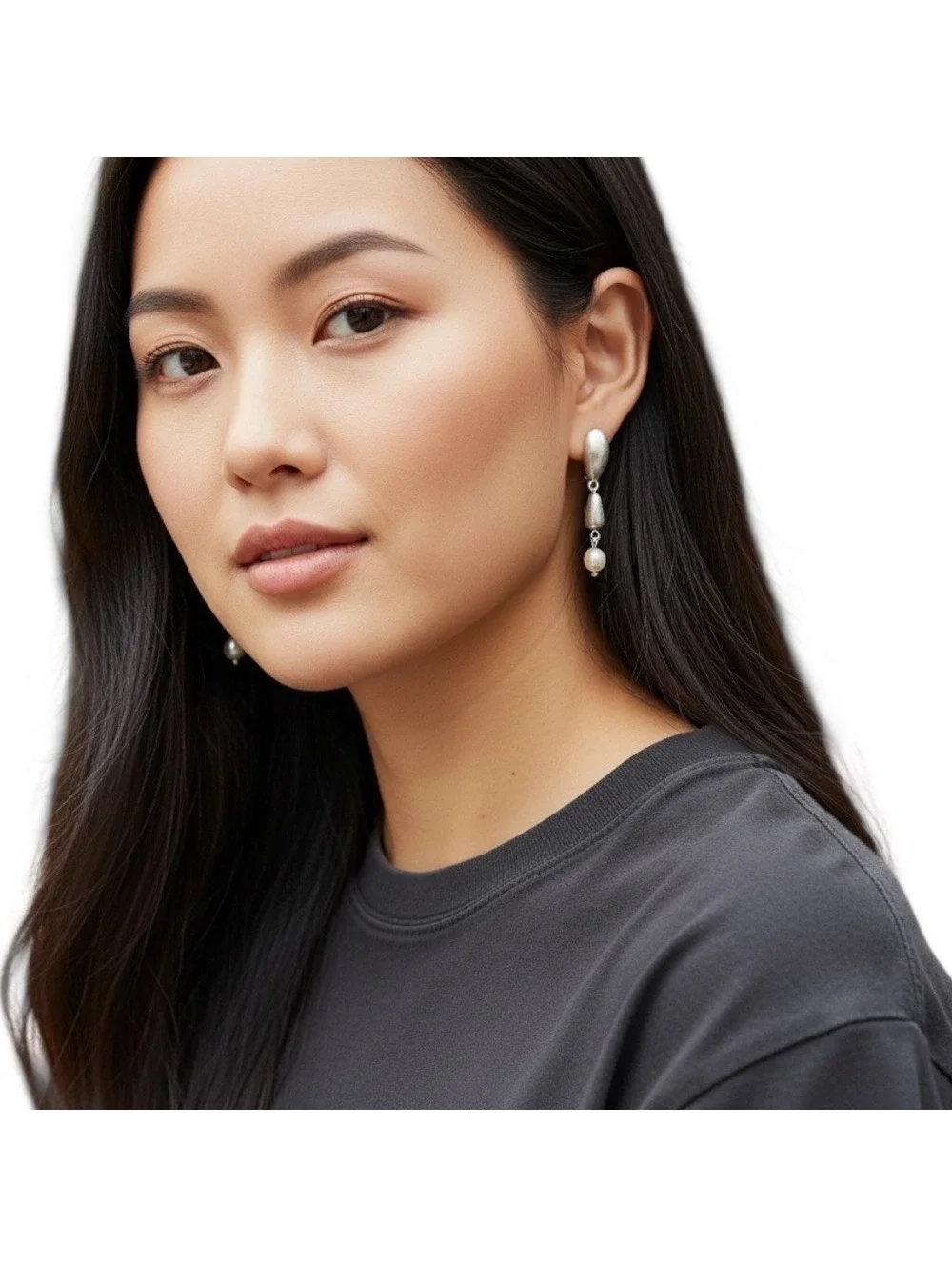 Hashtag Women's Drop Earrings Silver Tone Pearl Accent Dangle Earrings New